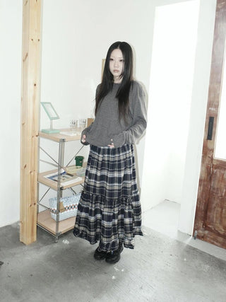 Vintage Plaid Lace Up Waist A Line Skirt