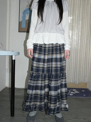 Vintage Plaid Lace Up Waist A Line Skirt