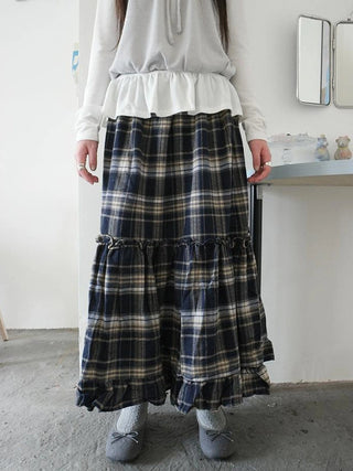 Vintage Plaid Lace Up Waist A Line Skirt