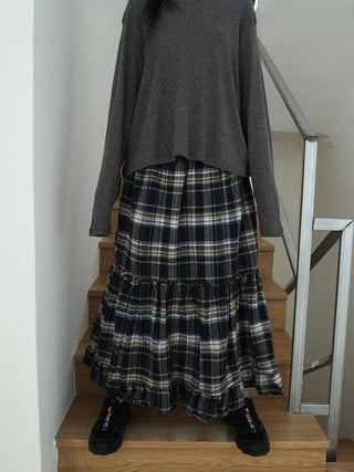 Vintage Plaid Lace Up Waist A Line Skirt