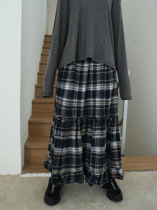 Vintage Plaid Lace Up Waist A Line Skirt