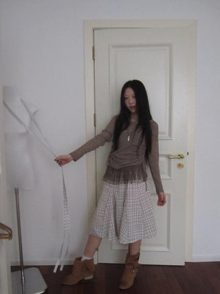 Vintage Plaid Pleated Midi Skirt