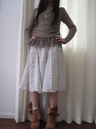 Vintage Plaid Pleated Midi Skirt