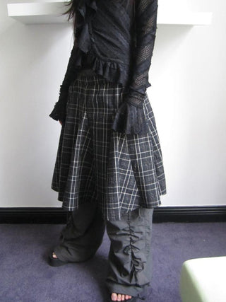 Vintage Plaid Pleated Midi Skirt