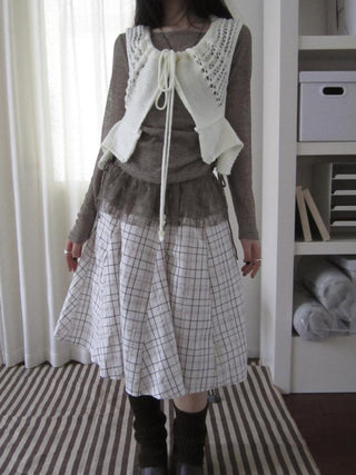Vintage Plaid Pleated Midi Skirt