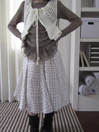 Vintage Plaid Pleated Midi Skirt