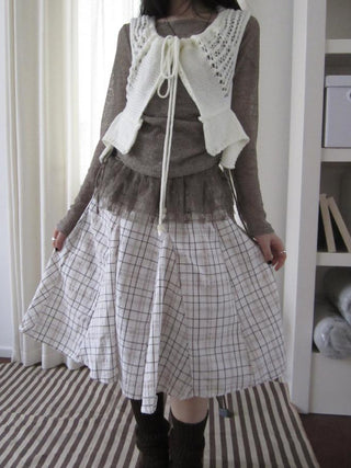 Vintage Plaid Pleated Midi Skirt