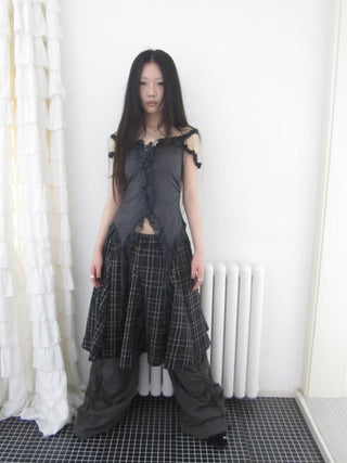 Vintage Plaid Pleated Midi Skirt