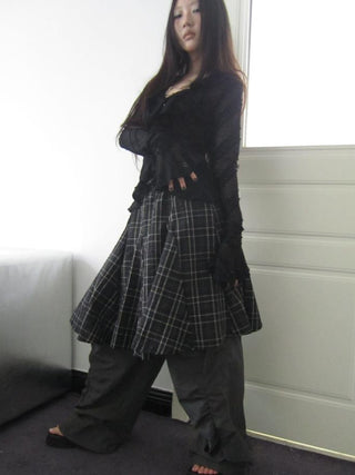 Vintage Plaid Pleated Midi Skirt