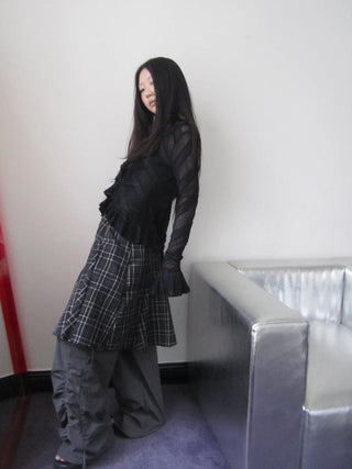 Vintage Plaid Pleated Midi Skirt