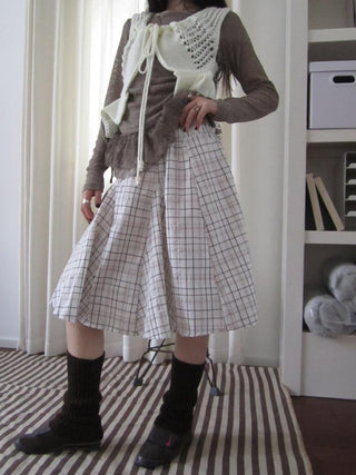 Vintage Plaid Pleated Midi Skirt