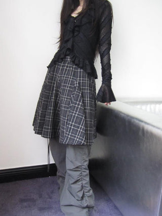 Vintage Plaid Pleated Midi Skirt