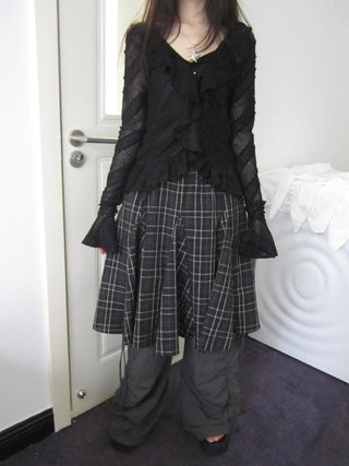 Vintage Plaid Pleated Midi Skirt