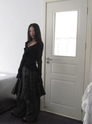 Vintage Plaid Pleated Midi Skirt