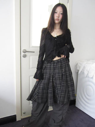 Vintage Plaid Pleated Midi Skirt