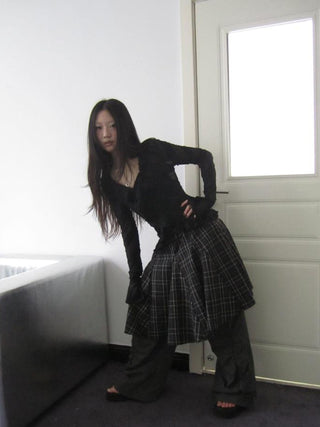 Vintage Plaid Pleated Midi Skirt