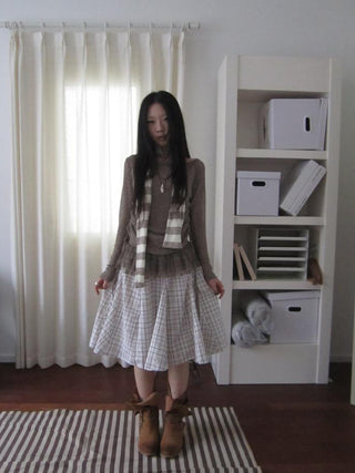 Vintage Plaid Pleated Midi Skirt