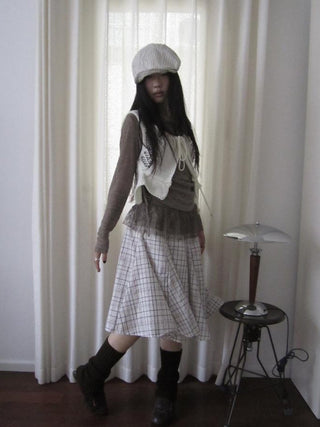 Vintage Plaid Pleated Midi Skirt
