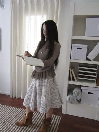 Vintage Plaid Pleated Midi Skirt