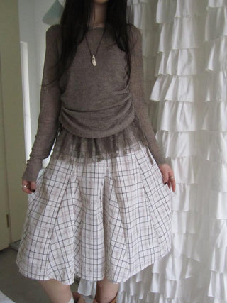 Vintage Plaid Pleated Midi Skirt