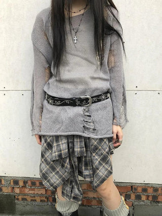 Vintage Plaid Wrap Mini Skirt High Waist Adjustable Waistband