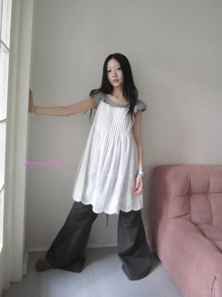 Vintage Pleated Lace Slip Dress Dresses