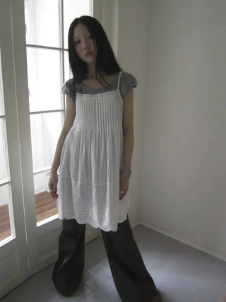 Vintage Pleated Lace Slip Dress Dresses