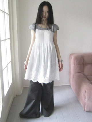Vintage Pleated Lace Slip Dress Dresses