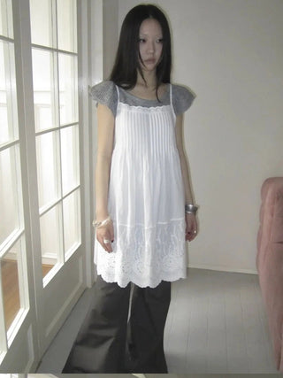 Vintage Pleated Lace Slip Dress Dresses