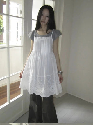 Vintage Pleated Lace Slip Dress Dresses
