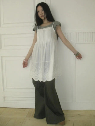 Vintage Pleated Lace Slip Dress Dresses