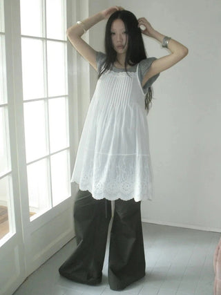 Vintage Pleated Lace Slip Dress Dresses