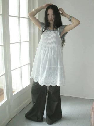 Vintage Pleated Lace Slip Dress Dresses