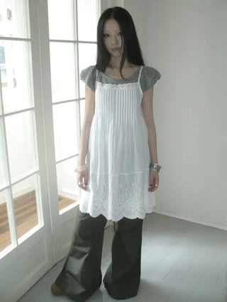 Vintage Pleated Lace Slip Dress Dresses
