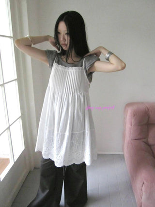 Vintage Pleated Lace Slip Dress Dresses