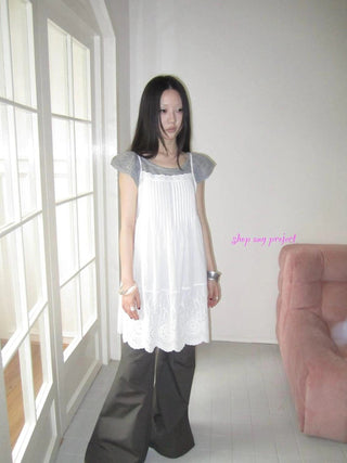 Vintage Pleated Lace Slip Dress Dresses