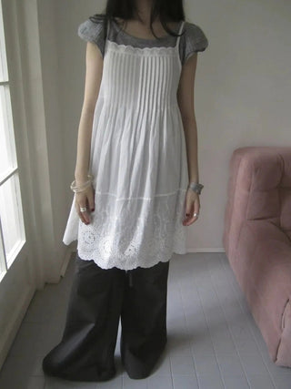 Vintage Pleated Lace Slip Dress Dresses