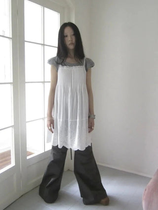 Vintage Pleated Lace Slip Dress Dresses