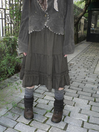 Vintage Pleated Ruffle Hem A Line Skirt Skirt