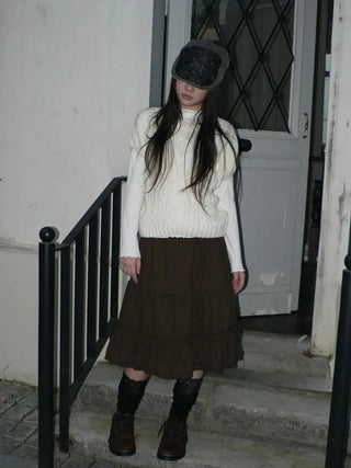 Vintage Pleated Ruffle Hem A Line Skirt Skirt
