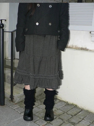 Vintage Pleated Ruffle Hem A Line Skirt Skirt