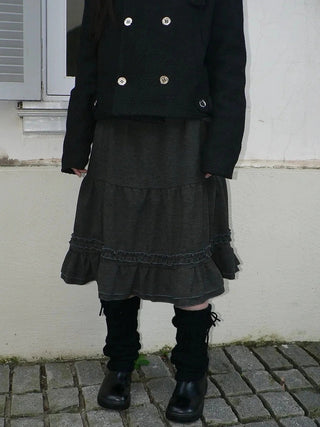 Vintage Pleated Ruffle Hem A Line Skirt Skirt