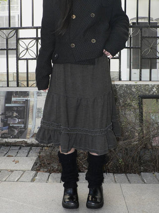 Vintage Pleated Ruffle Hem A Line Skirt Skirt