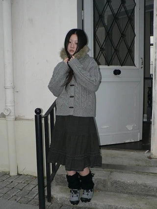 Vintage Pleated Ruffle Hem A Line Skirt Skirt