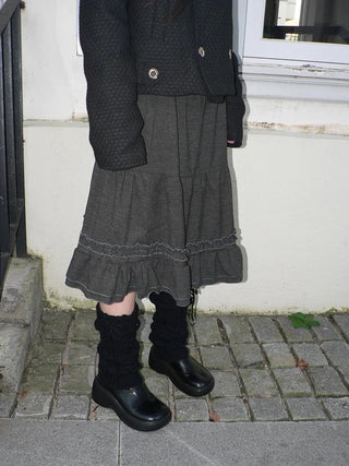 Vintage Pleated Ruffle Hem A Line Skirt Skirt