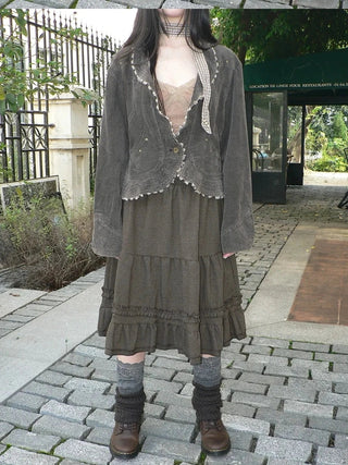 Vintage Pleated Ruffle Hem A Line Skirt Skirt