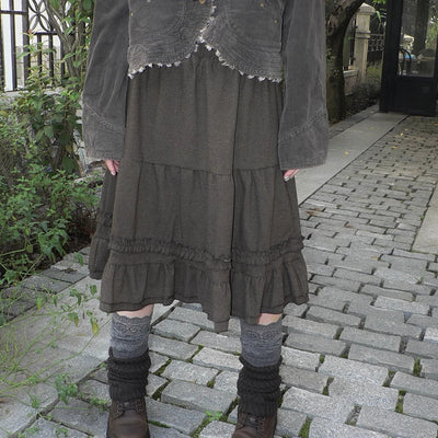 Vintage Pleated Ruffle Hem A Line Skirt Skirt