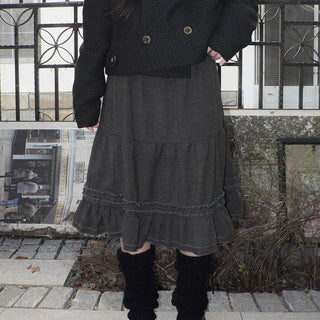 Vintage Pleated Ruffle Hem A Line Skirt Skirt