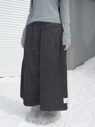 Vintage Polka Dot Natural Waist Elastic Wide Leg Cotton Black Women Pants