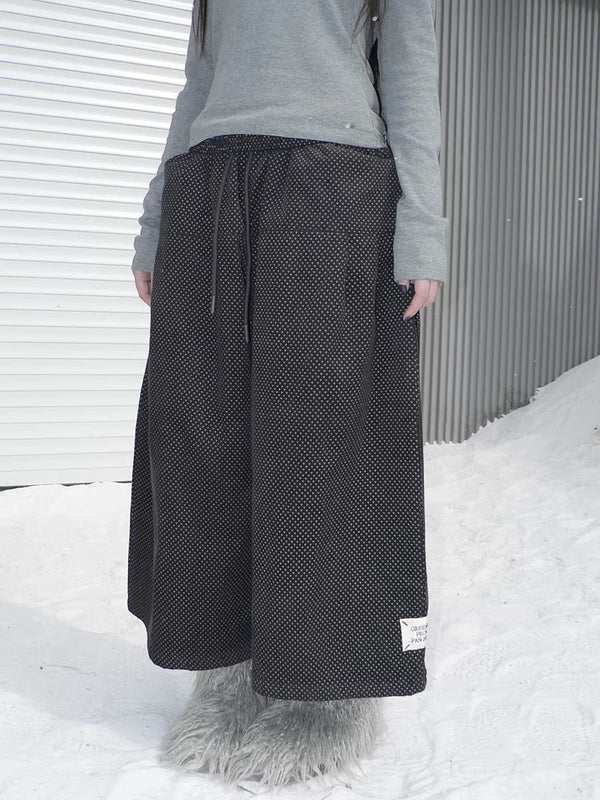 Vintage Polka Dot Natural Waist Elastic Wide Leg Cotton Black Women Pants